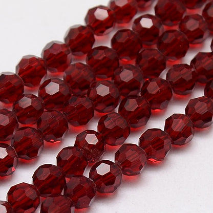 Dark Red 6mm Faceted Round Glass Beads