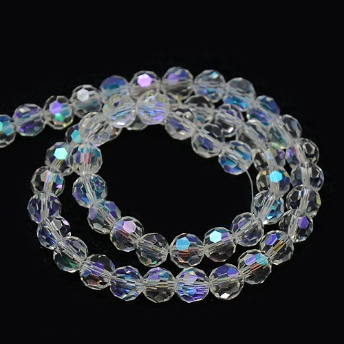 Clear AB Colour Electroplate 8mm Round Glass Beads