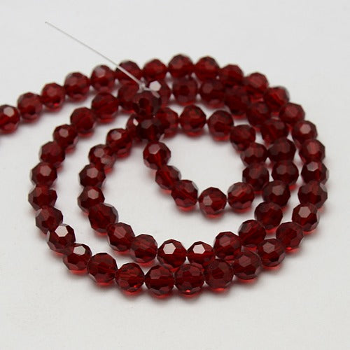 Dark Red 8mm Faceted Round Glass Beads