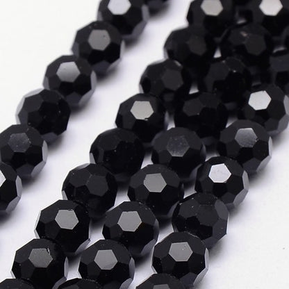 Black 6mm Faceted Round Glass Beads