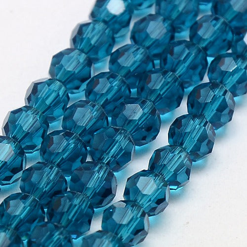 Steel Blue 8mm Faceted Round Glass Beads