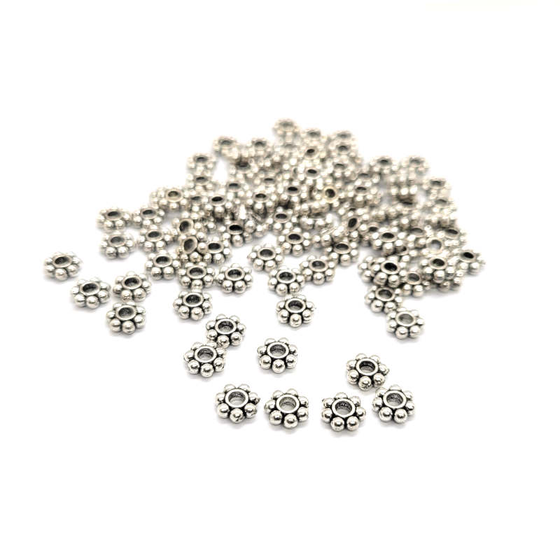 Alloy Daisy Spacer Beads Silver (Pack ~100)