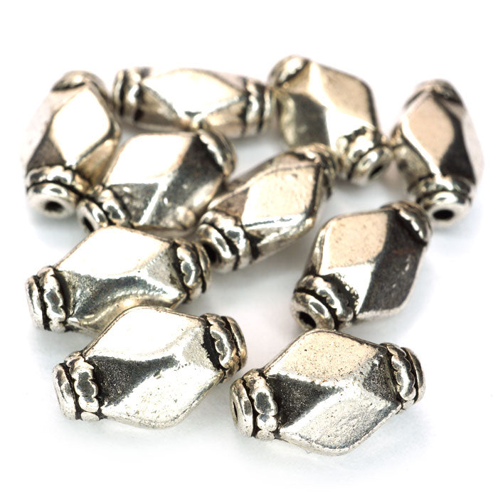 Tibetan Silver Rhombus 12x7x5mm Beads (Pack 10)