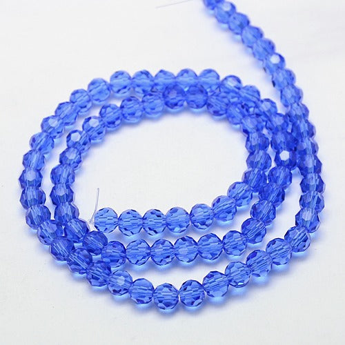 Blue 8mm Faceted Round Glass Beads