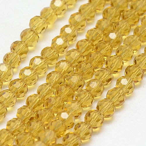 Light Khaki 4mm Faceted Round Glass Beads