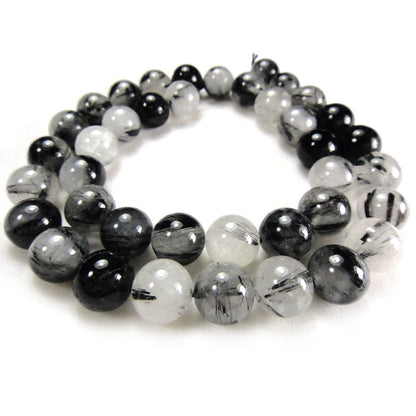 Black Rutilated Quartz 10mm Round Beads