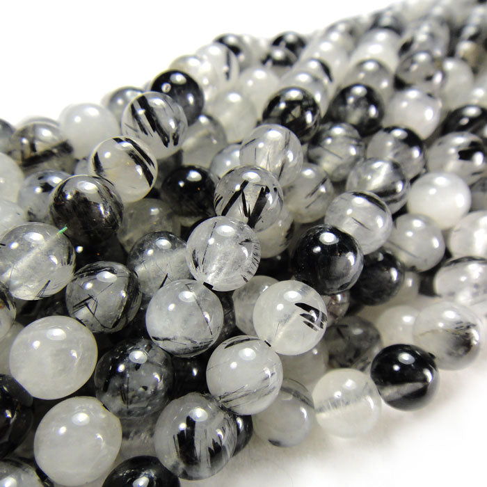 Black Rutilated Quartz 6mm Round Beads