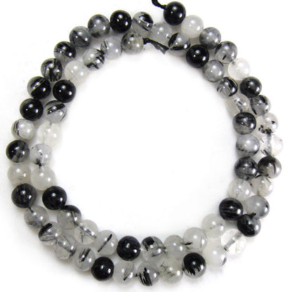 Black Rutilated Quartz 6mm Round Beads