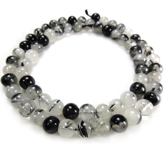 Black Rutilated Quartz 6mm Round Beads