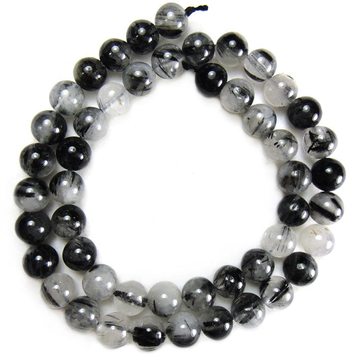 Black Rutilated Quartz 8mm Round Beads