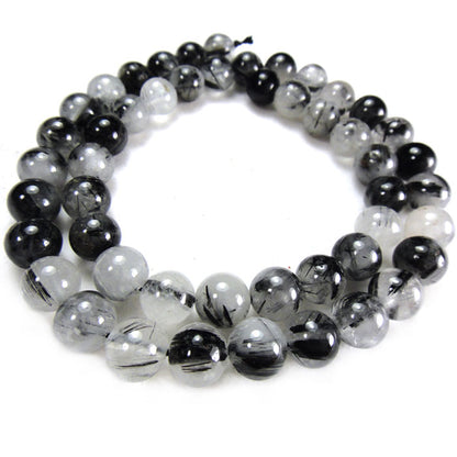 Black Rutilated Quartz 8mm Round Beads