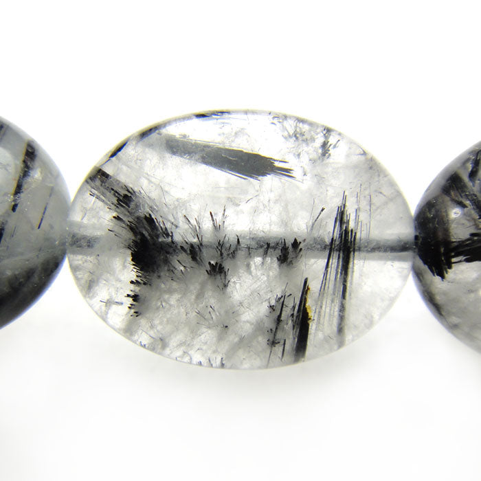 Black Rutilated Quartz Oval Beads