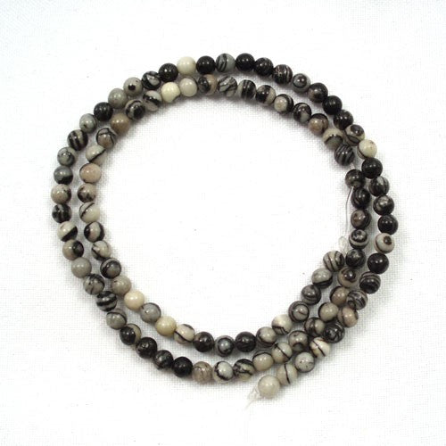 Black Veined Jasper 4mm Round Beads