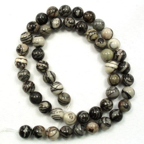 Black Veined Jasper 8mm Round Beads