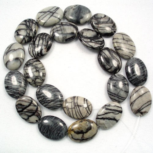 Black Veined Jasper 13x18mm Oval Beads