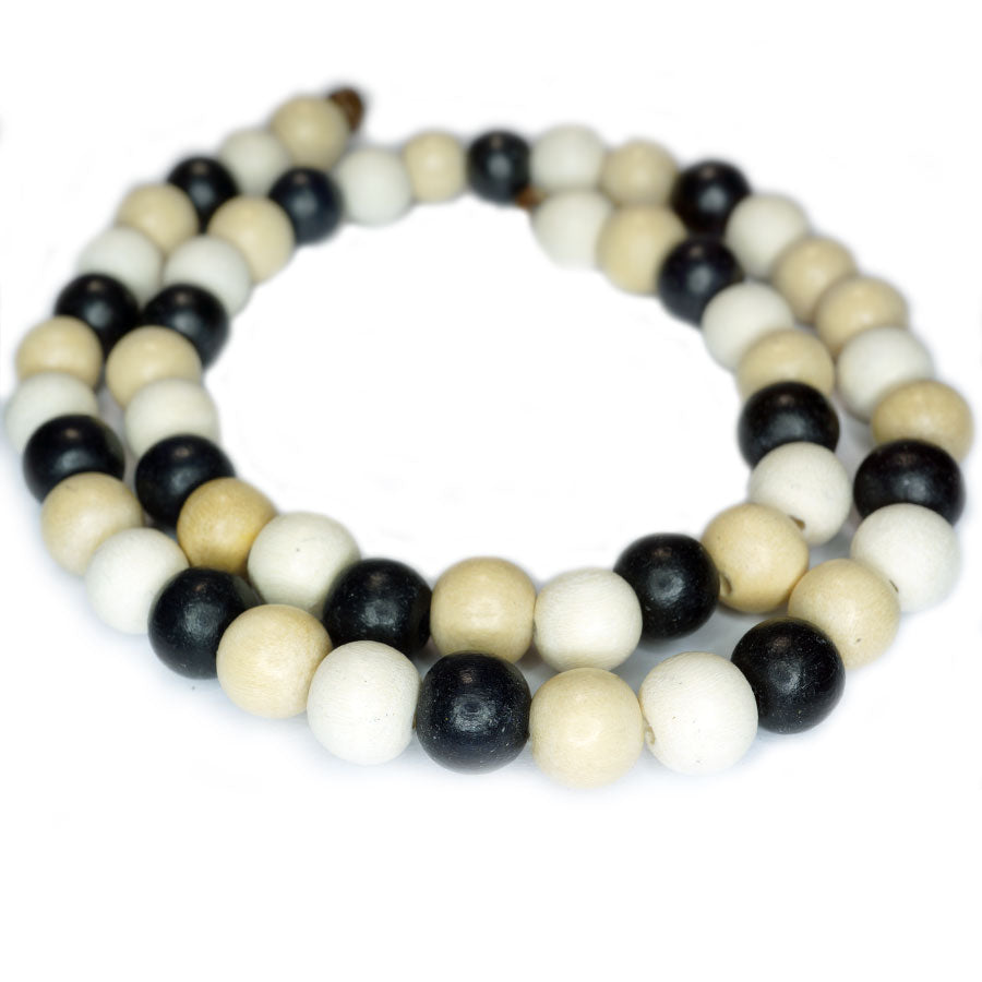 Natural White Wood Mixed Colour Beads - Black, White and Natural