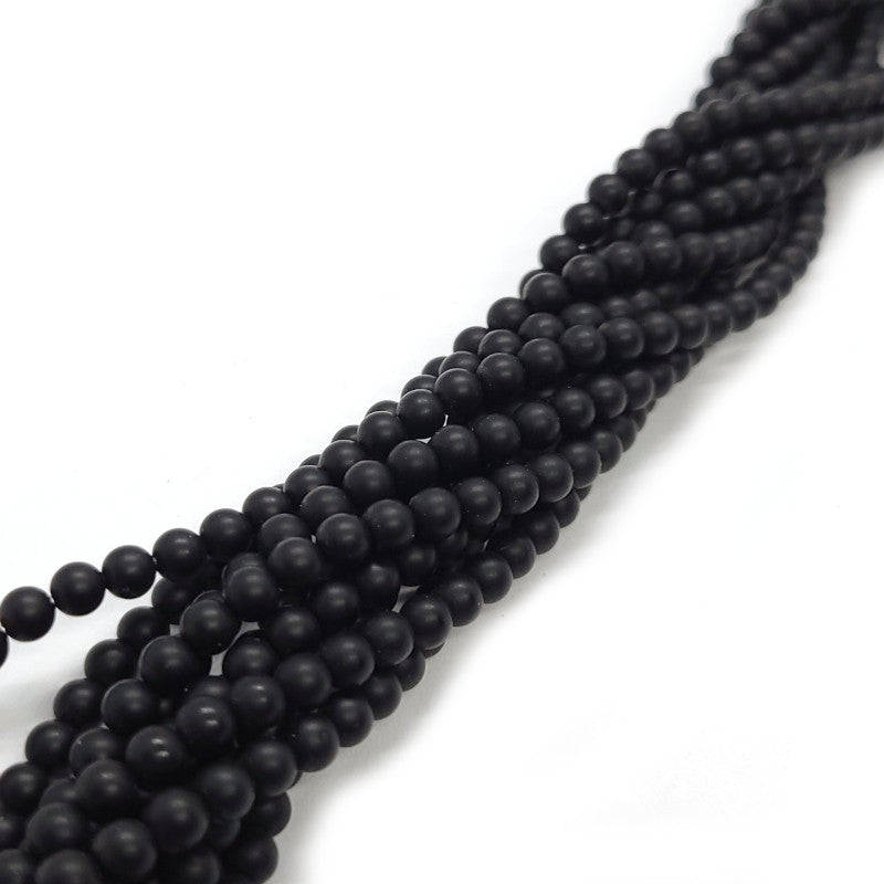 Black Onyx Matte 4mm Round Beads