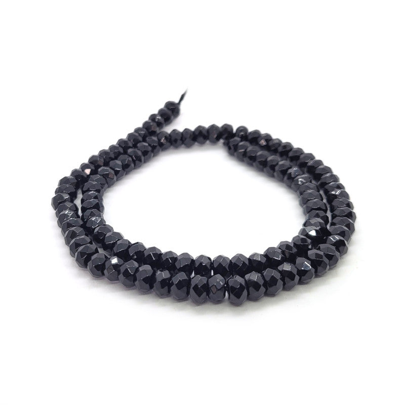 Black Onyx Faceted 4x6mm Rondelle Beads