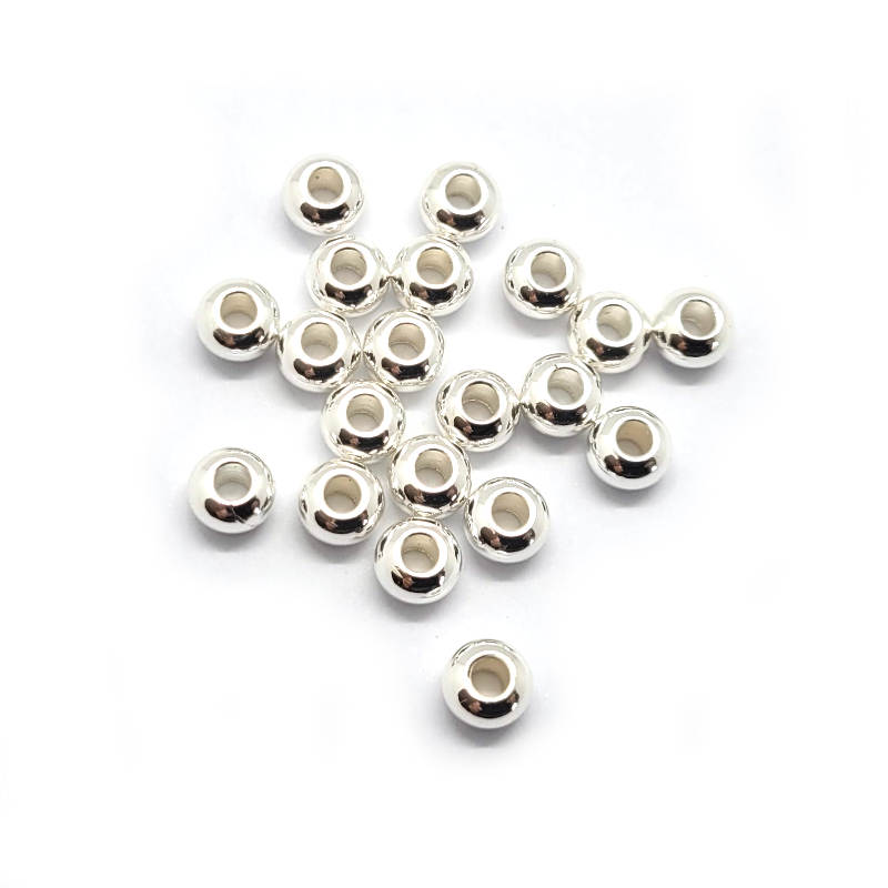 Brass Silver Spacer Beads Rondelle 6x4mm (Pack 20)