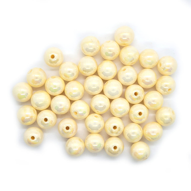 AB Plated Cream Acrylic Bubblegum Beads 16mm