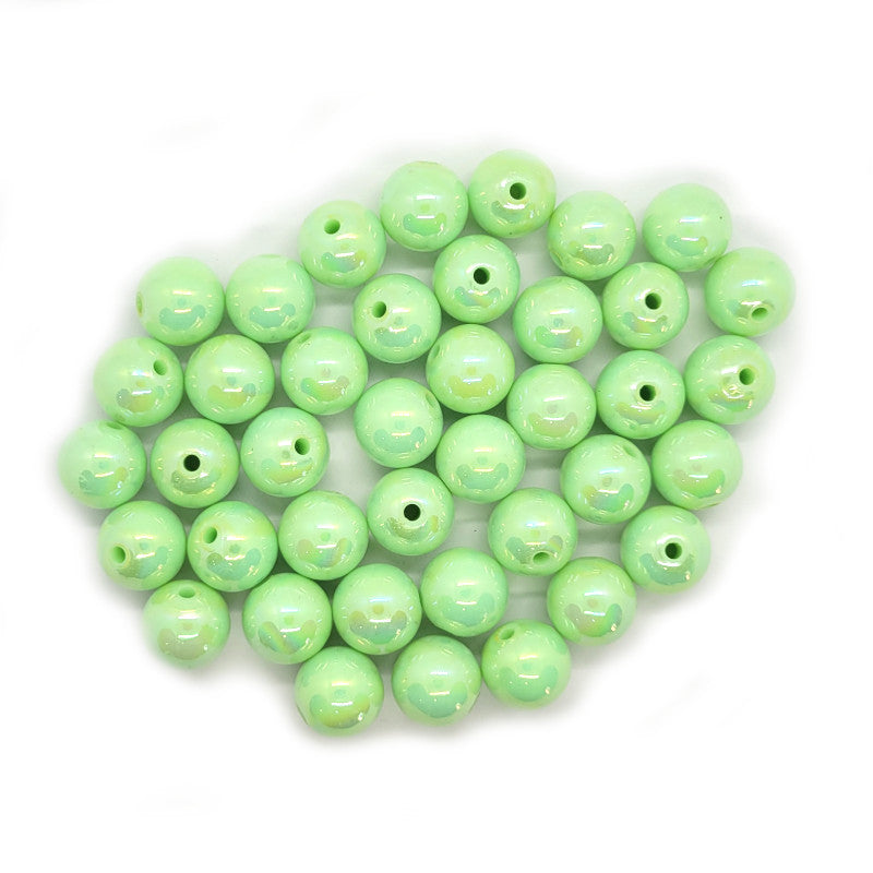 AB Plated Light Green Acrylic Bubblegum Beads 16mm