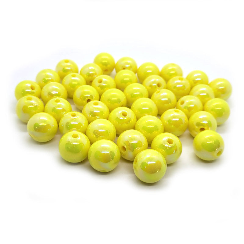 AB Plated Yellow Acrylic Bubblegum Beads 16mm