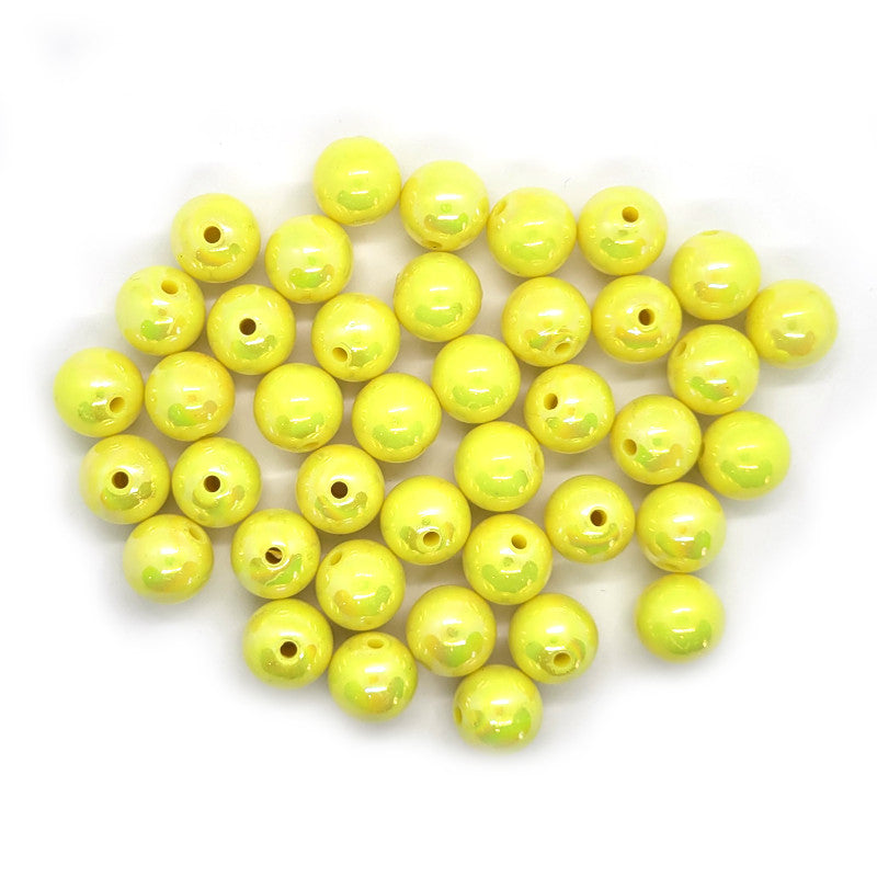 AB Plated Yellow Acrylic Bubblegum Beads 16mm