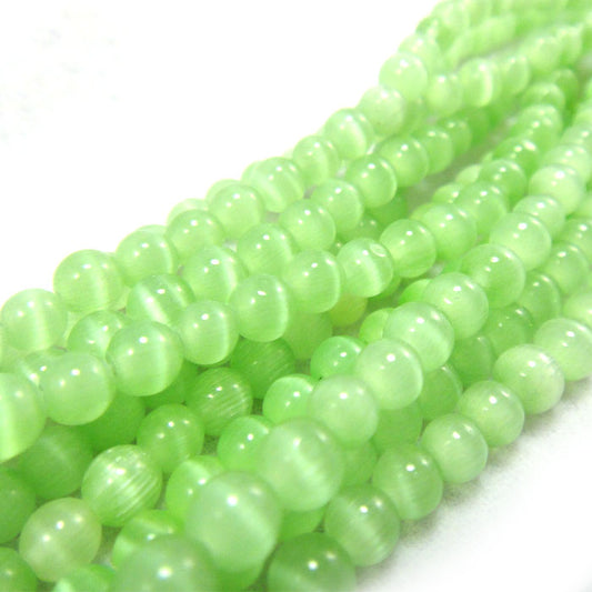 Cats Eye Light Green 4mm Round Beads