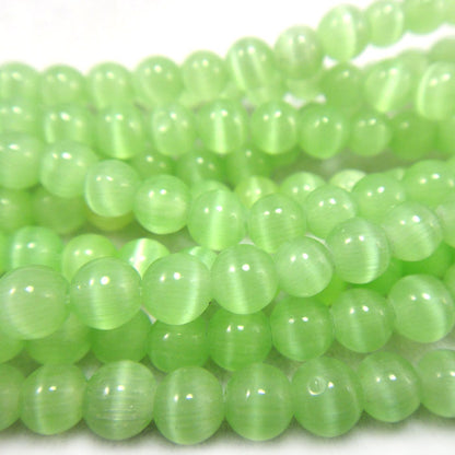 Cats Eye Light Green 4mm Round Beads