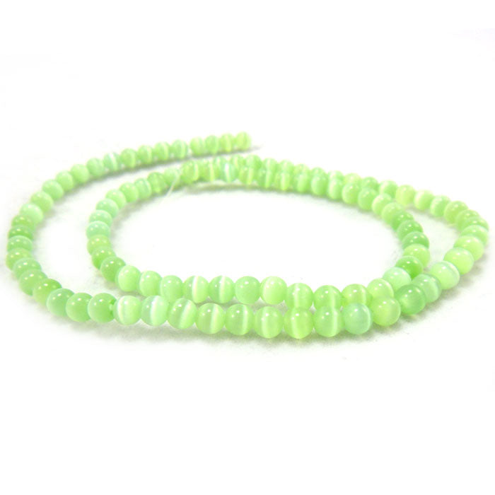 Cats Eye Light Green 4mm Round Beads