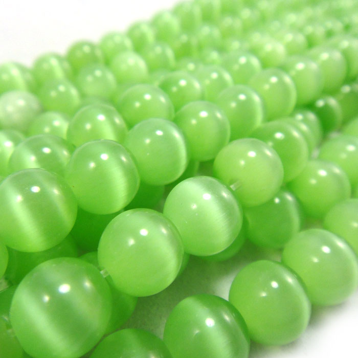 Cats Eye Light Green 8mm Round Beads