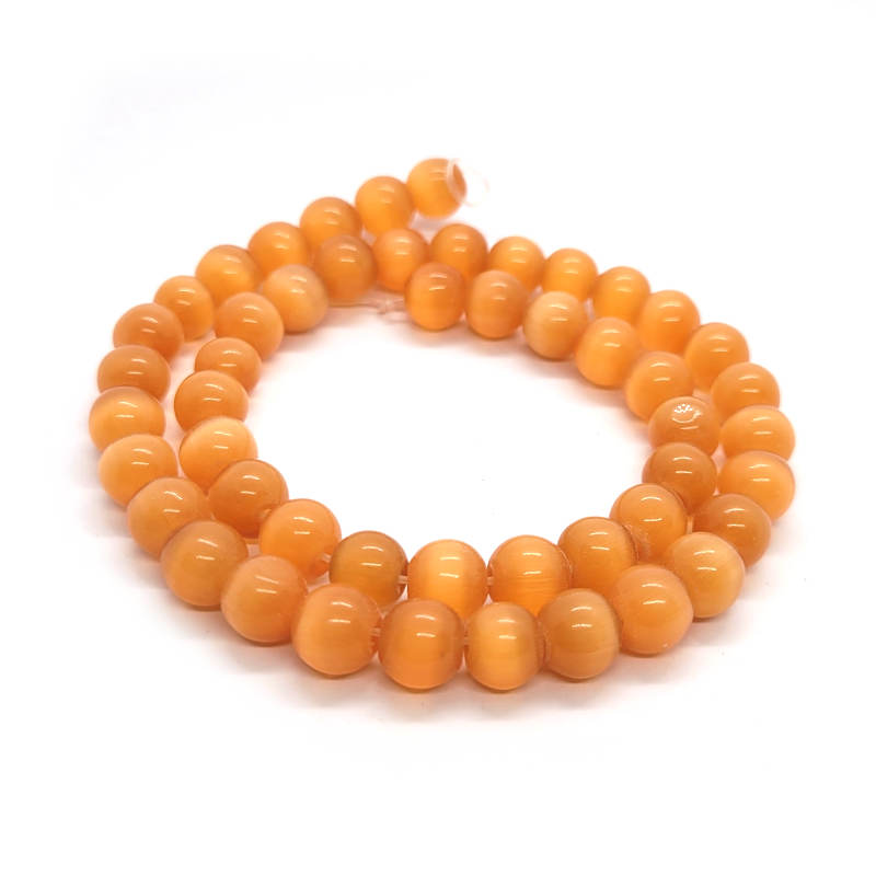 Cats Eye Light Orange 8mm Round Beads