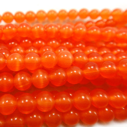 Cats Eye Orange 4mm Round Beads