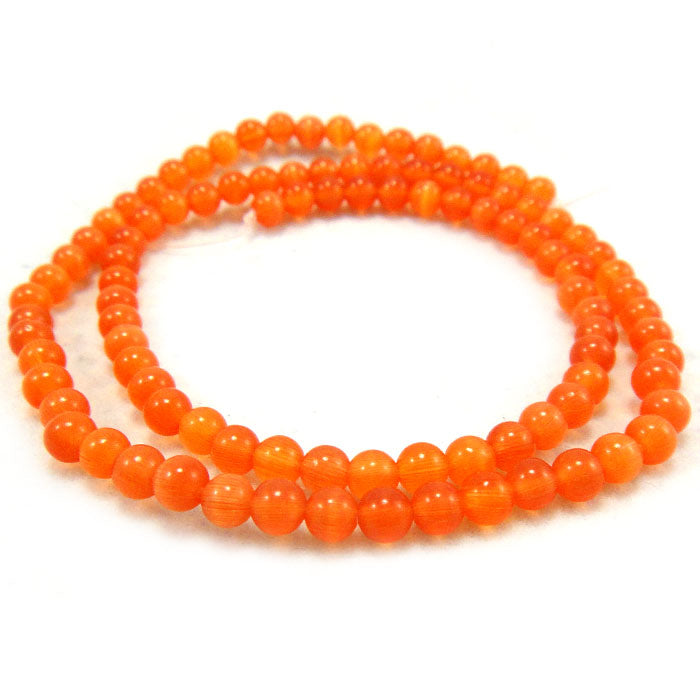 Cats Eye Orange 4mm Round Beads