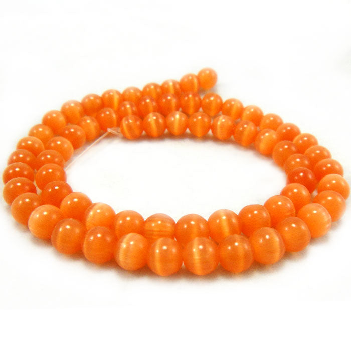 Cats Eye Orange 6mm Round Beads