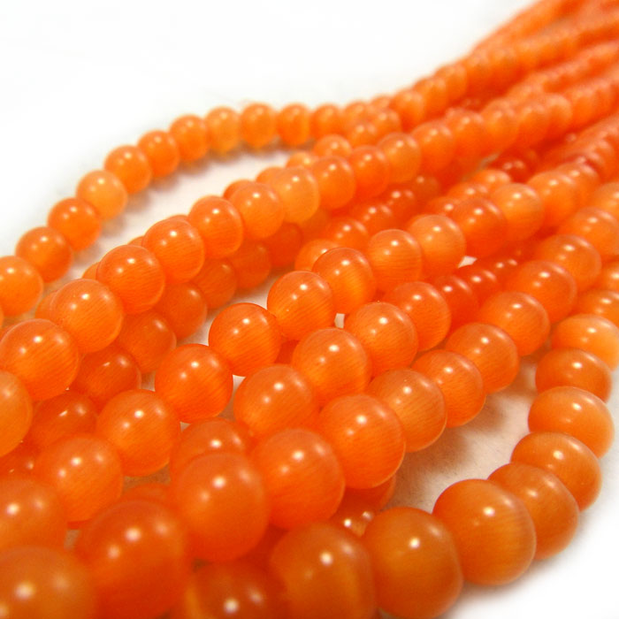 Cats Eye Orange 6mm Round Beads