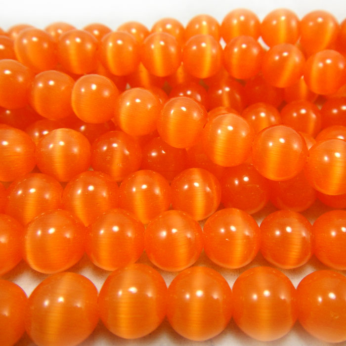 Cats Eye Orange 8mm Round Beads