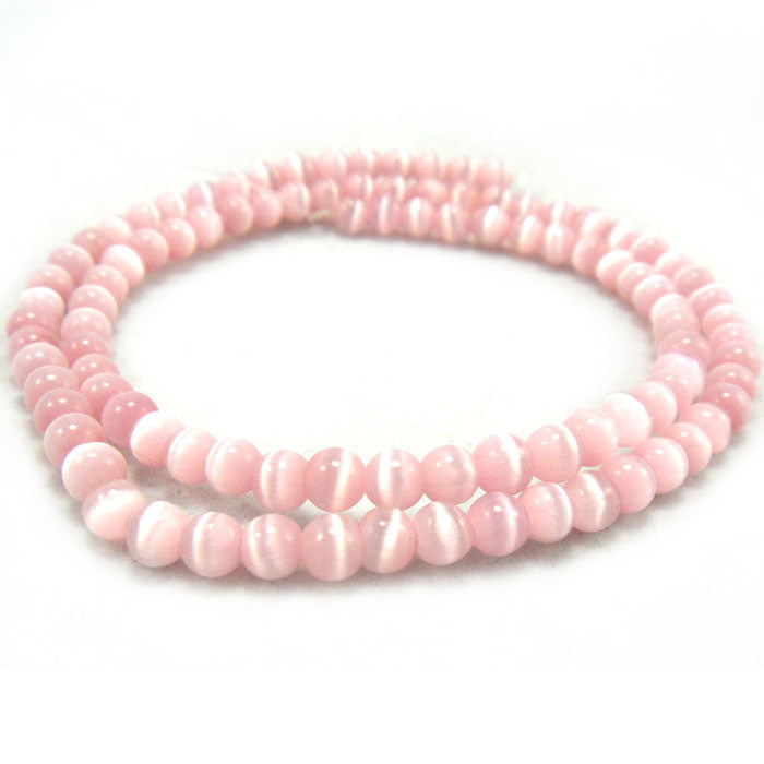 Cats Eye Pink 4mm Round Beads