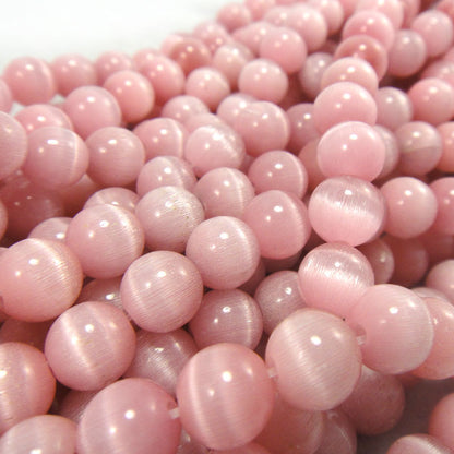 Cats Eye Pink 8mm Round Beads