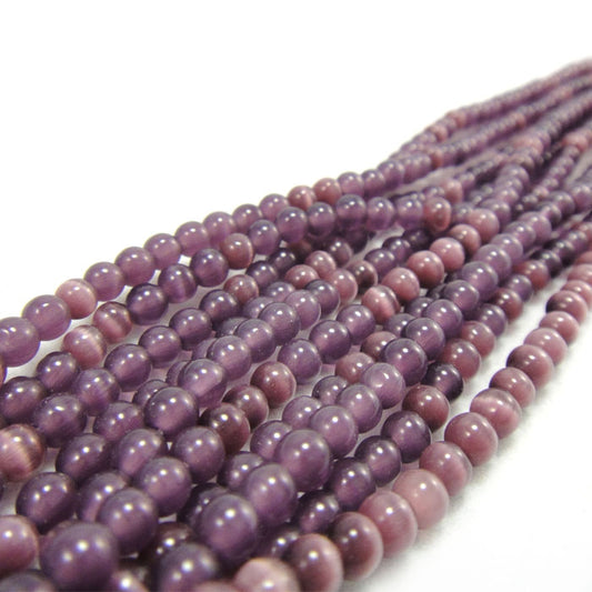 Cats Eye Deep Purple 4mm Round Beads