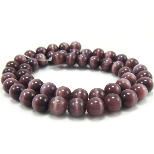 Cats Eye Deep Purple 8mm Round Beads