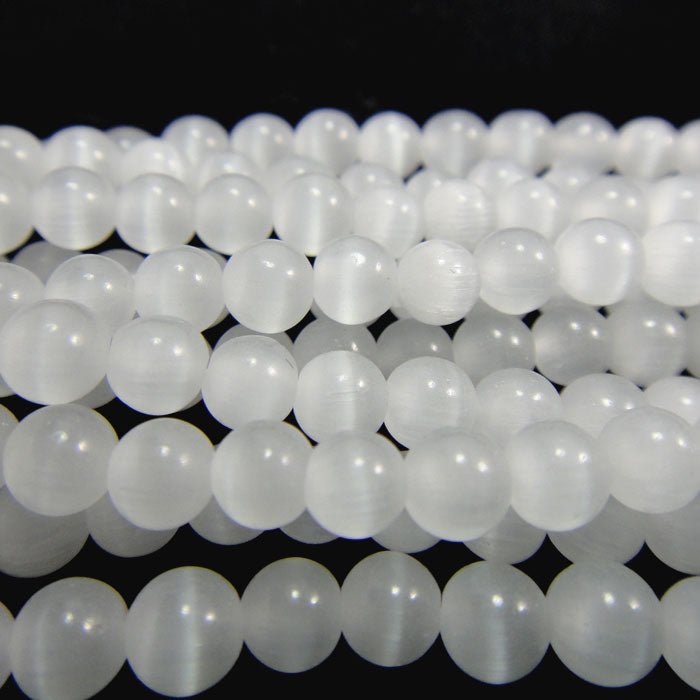 Cats Eye White 4mm Round Beads