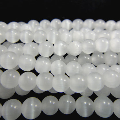 Cats Eye White 4mm Round Beads