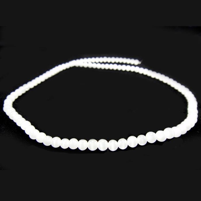 Cats Eye White 4mm Round Beads