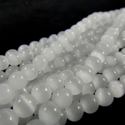 Cats Eye White 6mm Round Beads