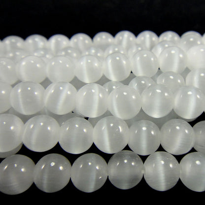 Cats Eye White 6mm Round Beads