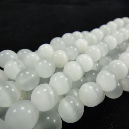 Cats Eye White 8mm Round Beads