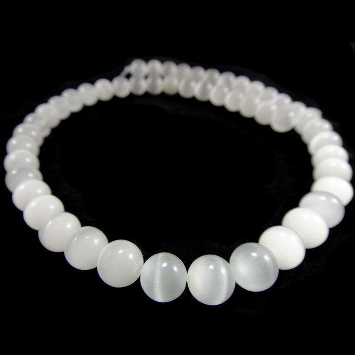 Cats Eye White 8mm Round Beads