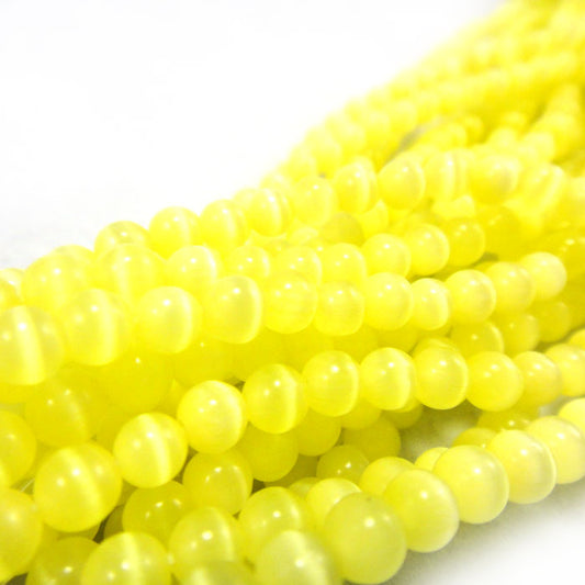 Cats Eye Yellow 4mm Round Beads