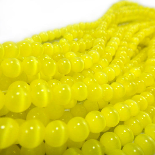 Cats Eye Yellow 6mm Round Beads